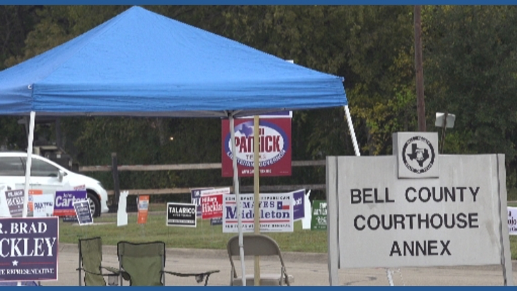 Voters lining up outside a polling place in Killeen