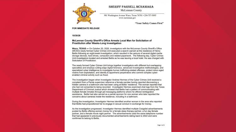 McLennan County deputies arrest man on prostitution solicitation charge — Killeen Community news